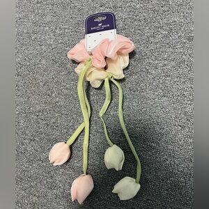 SerGent Major Pink & Cream Floral Scrunchie with Green Tulip Dangles